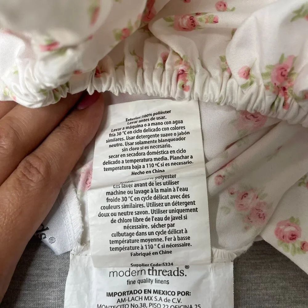 Modern Threads White & Pink Floral Twin Size Fitted Sheet